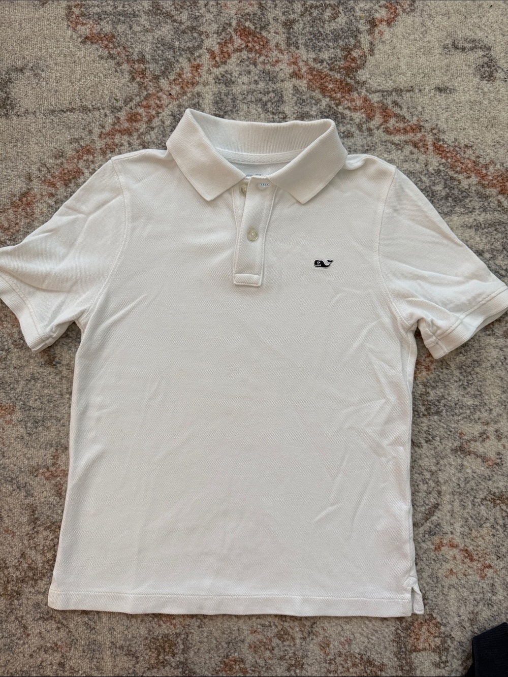 Vineyard Vines White Boys Pique Polo with Navy Whale Logo. Size 6. Like new